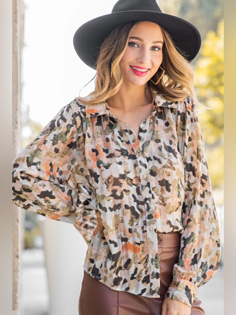 ee:some Greely Watercolor Print Button Down Blouse NWT